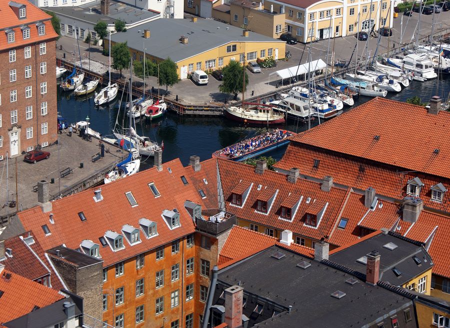 View of Copenhagen canal tour from the top of Vor Frelsers Kirke
