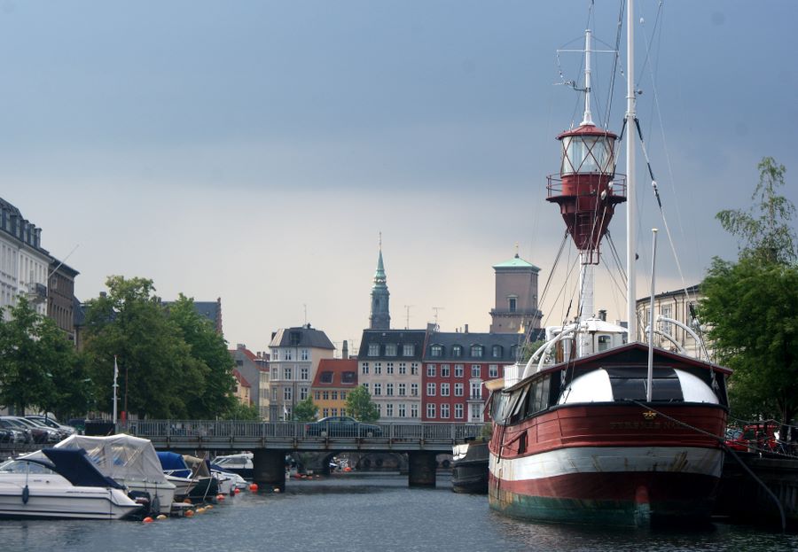 Lightship on canal in old Copenhagen